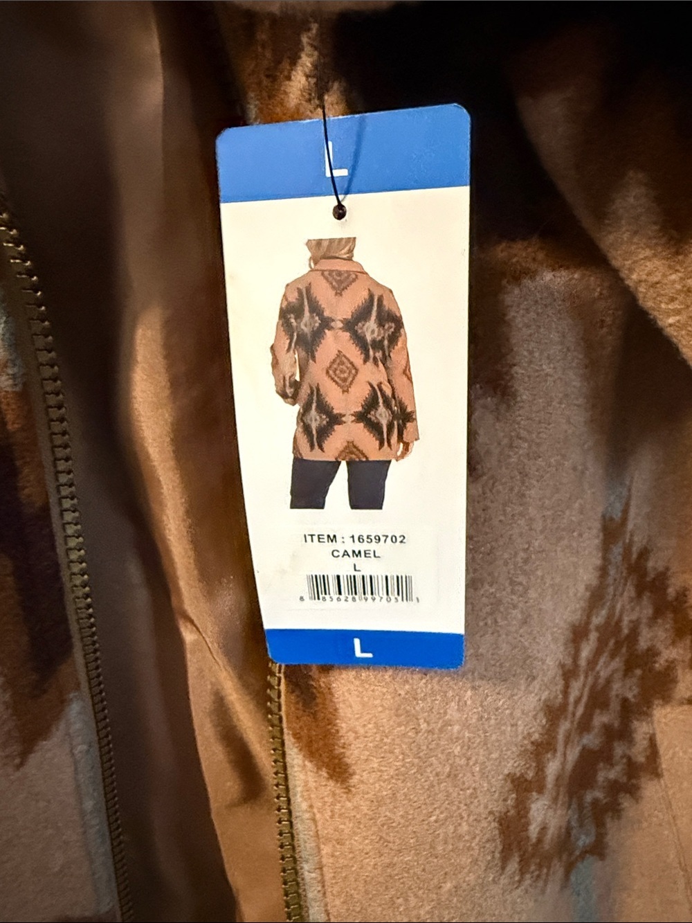 Brand New Pendleton Tan, Brown & Light Blue Aztec Wool Zip Jacket - Picture 5 of 7
